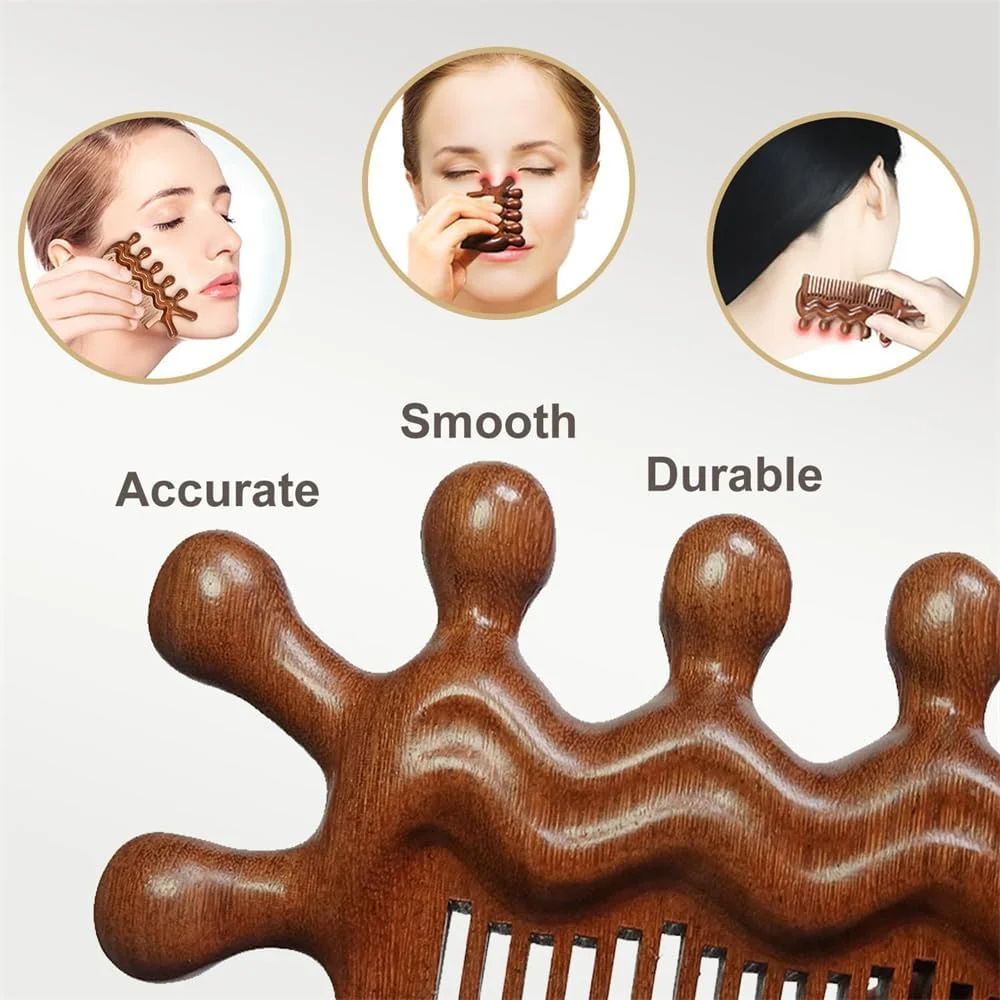 شانه ماساژ چوبی آزونه - ابزار نقطه ماشه ای، گوا شا خراش برای پوست سر و مو، محرک، طب فشاری کل بدن