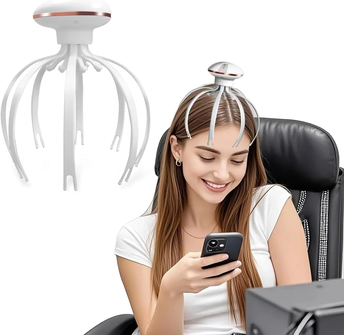 ماساژور سر اتوماتیک و راحت - دستگاه ویبره 360 درجه برای پوست سر و مو، کاهش استرس و رشد مو | 3 حالت اختاپوسی، تایمر هوشمند | ماساژ آرامش بخش قابل حمل