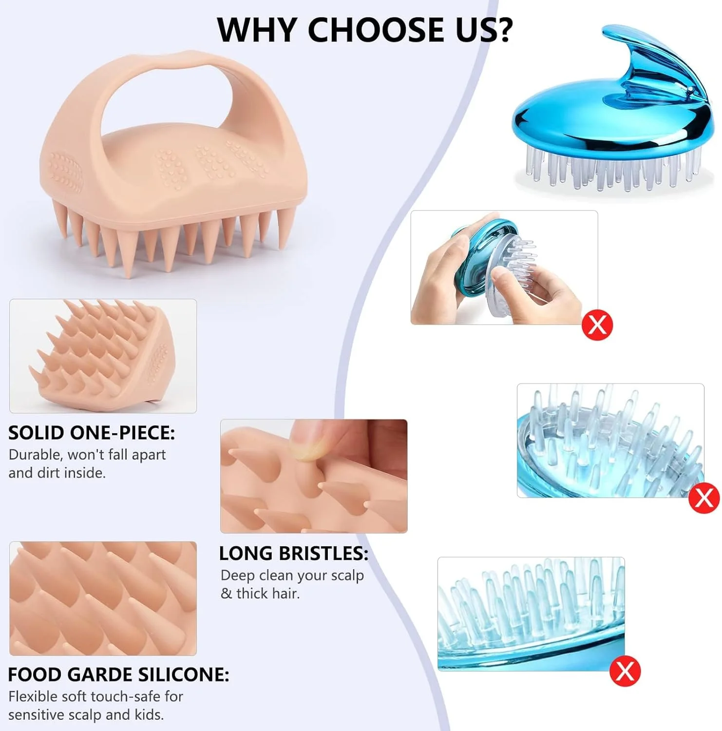 برس ماساژور پوست سر BIGTHREE، برس اسکراب موی سیلیکونی با موهای نرم و انعطاف پذیر، مراقبت از مو، اسکرابر موی خشک و مرطوب، لایه بردار برای رفع شوره سر، رشد مو، آرامش سر (صورتی)