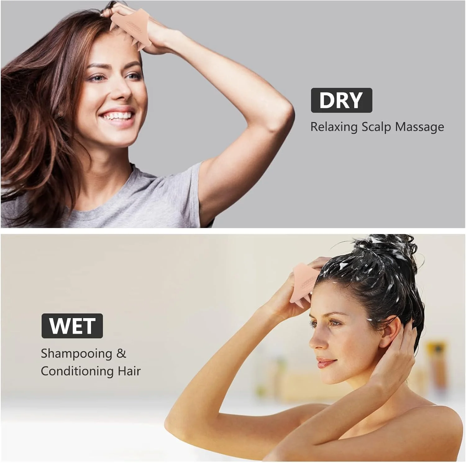 برس ماساژور پوست سر BIGTHREE، برس اسکراب موی سیلیکونی با موهای نرم و انعطاف پذیر، مراقبت از مو، اسکرابر موی خشک و مرطوب، لایه بردار برای رفع شوره سر، رشد مو، آرامش سر (صورتی)