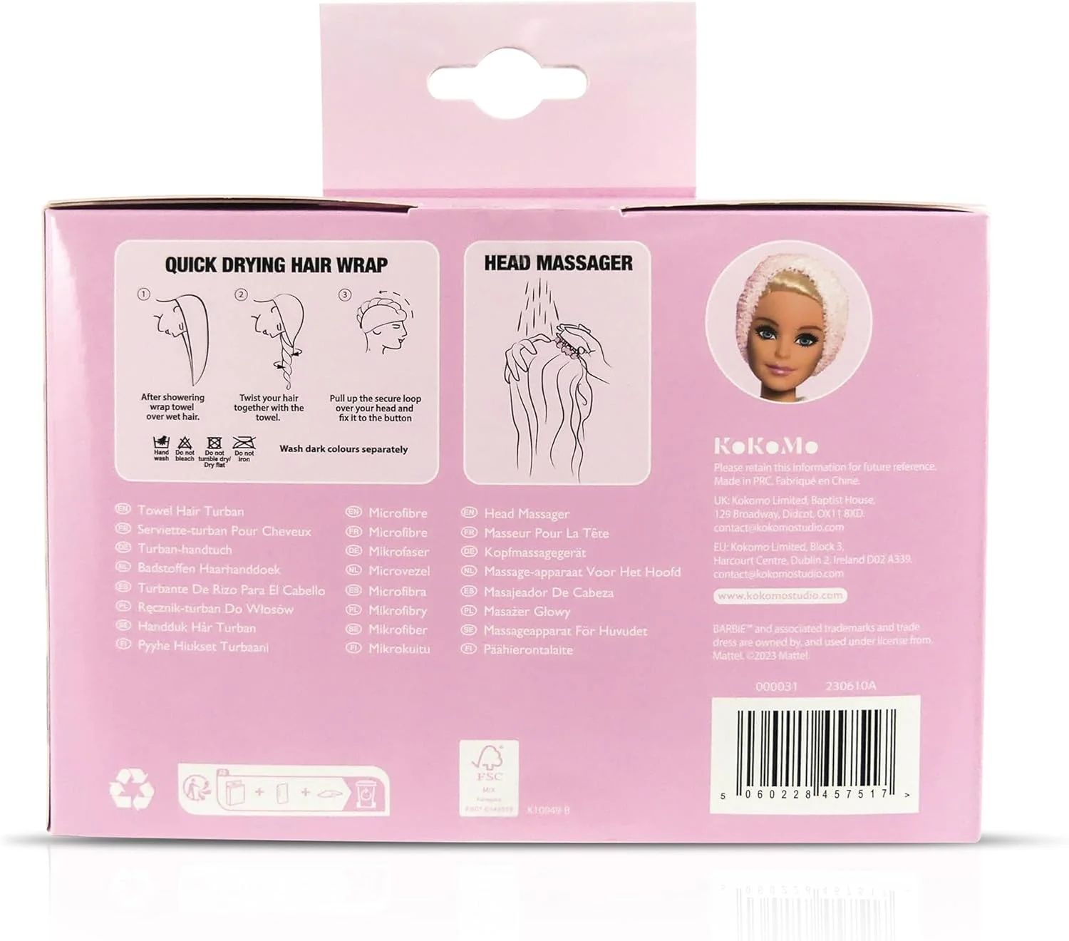 مجموعه هدیه مراقبت از مو باربی میک ویوز - ماساژور سر/ماساژور پوست سر و حوله سرپیچ/حوله میکروفایبر - خشک کننده سریع مجموعه هدیه مراقبت از مو باربی میک ویوز - ماساژور سر/ماساژور پوست سر و حوله سرپیچ/حوله میکروفایبر - خشک کننده سریع