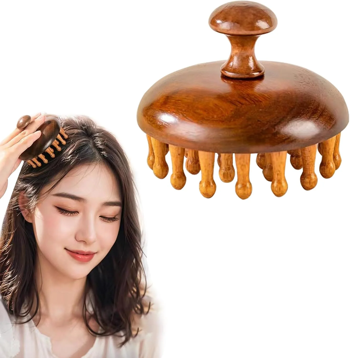 ماساژور سر و پوست سر، شانه ماساژ چوبی، محرک رشد مو، تسکین شوره سر، آرامش بخش 8x6 سانتی متر