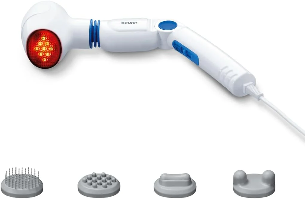 ماساژور دستی مادون قرمز Beurer MG 40 – ماساژ لرزشی آرامش بخش با سر زاویه دار قابل تنظیم، 3 سری و عملکرد گرمایش مادون قرمز – تسکین تنش عضلانی و بهبود گردش خون – کیفیت آلمانی
