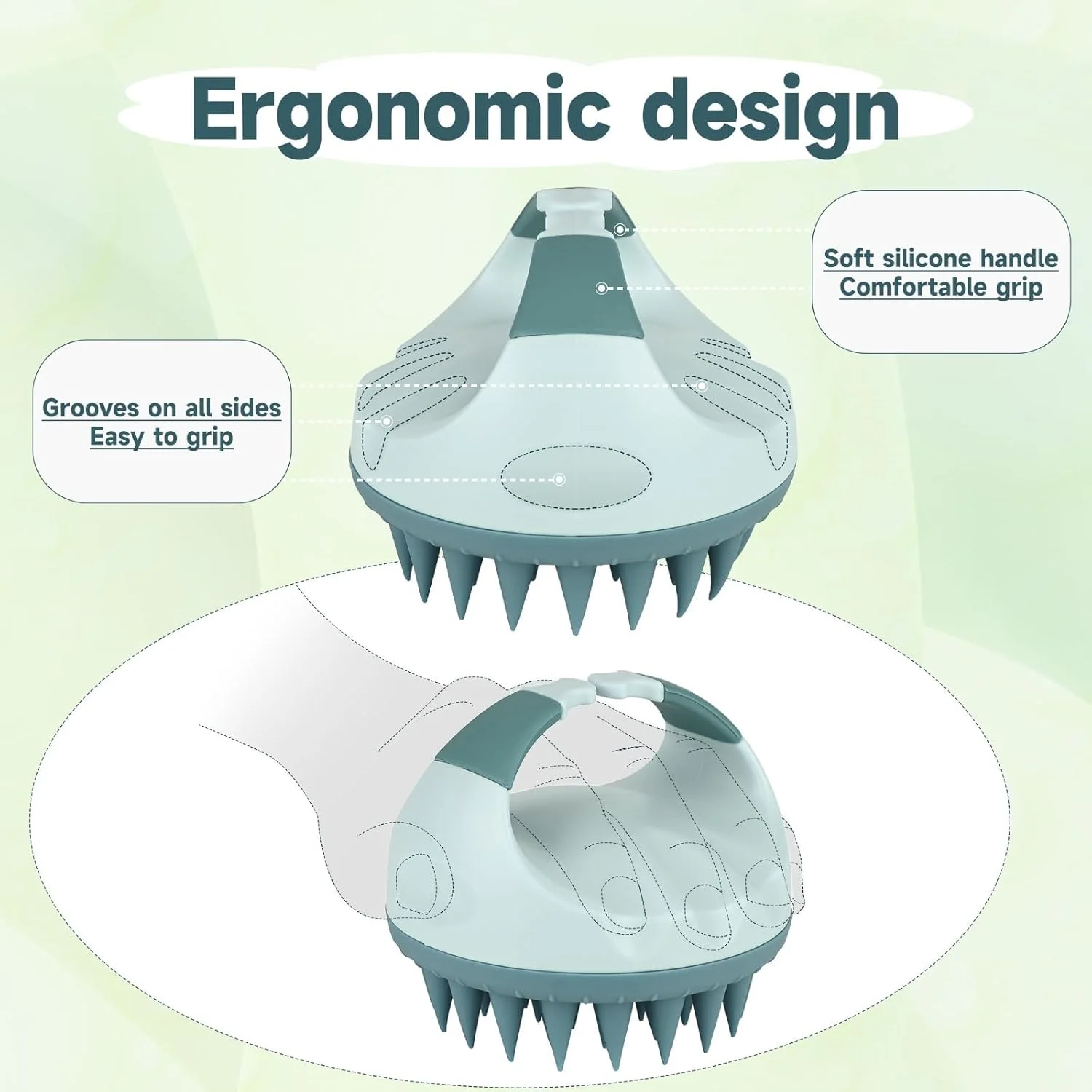 برس ماساژور سیلیکونی مو، برس شامپو ماساژور پوست سر، با موهای نرم و انعطاف پذیر، اسکرابر لایه بردار موی خشک و مرطوب برای از بین بردن شوره سر، رشد مو و آرامش سر (سبز)