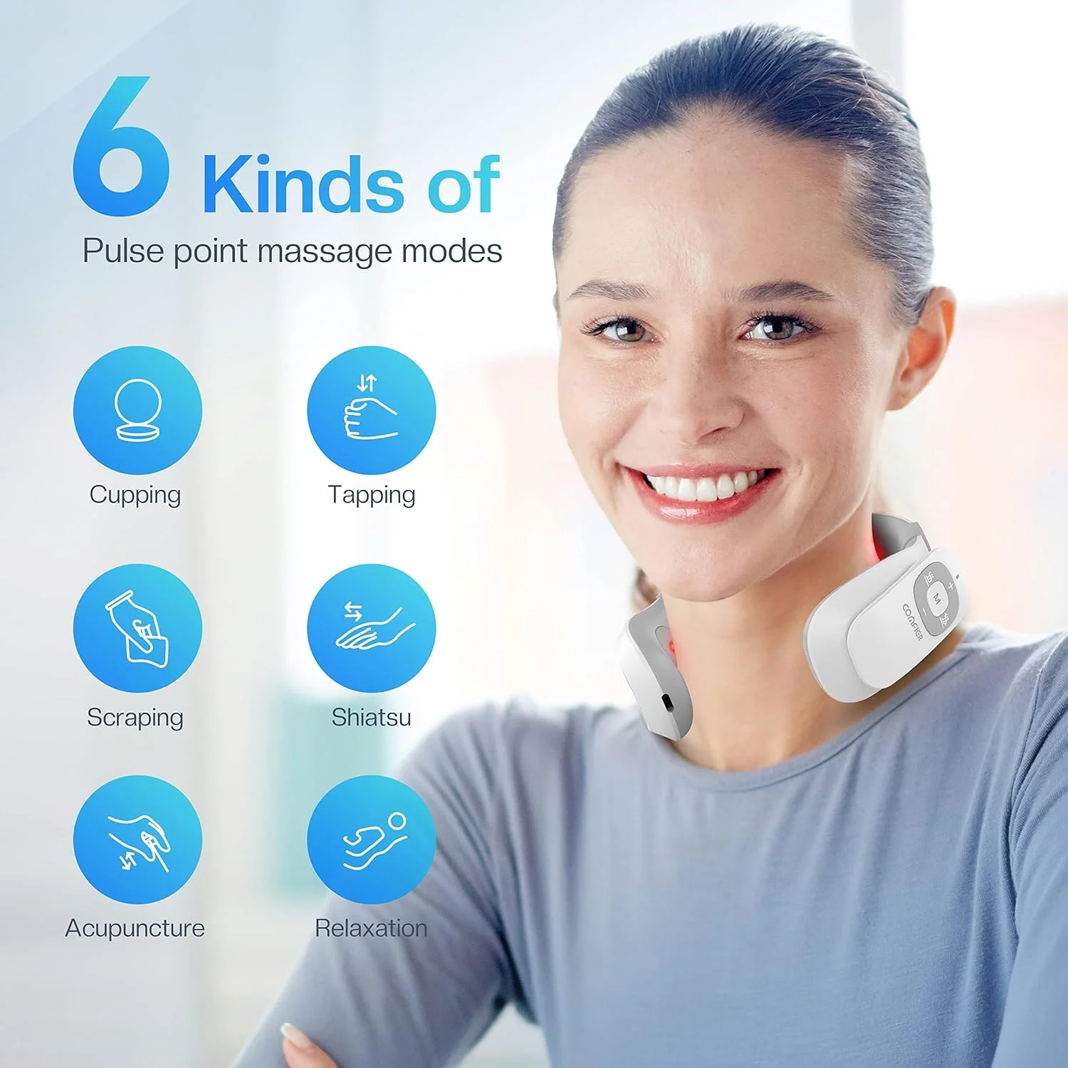 ماساژور گردن گرمایشی قابل حمل کامفایر، ماساژور گردن برقی هوشمند EMS با گرما و پدهای الکترود سه بعدی برای زنان و مردان ماساژور گردن گرمایشی قابل حمل کامفایر، ماساژور گردن برقی هوشمند EMS با گرما و پدهای الکترود سه بعدی برای زنان و مردان