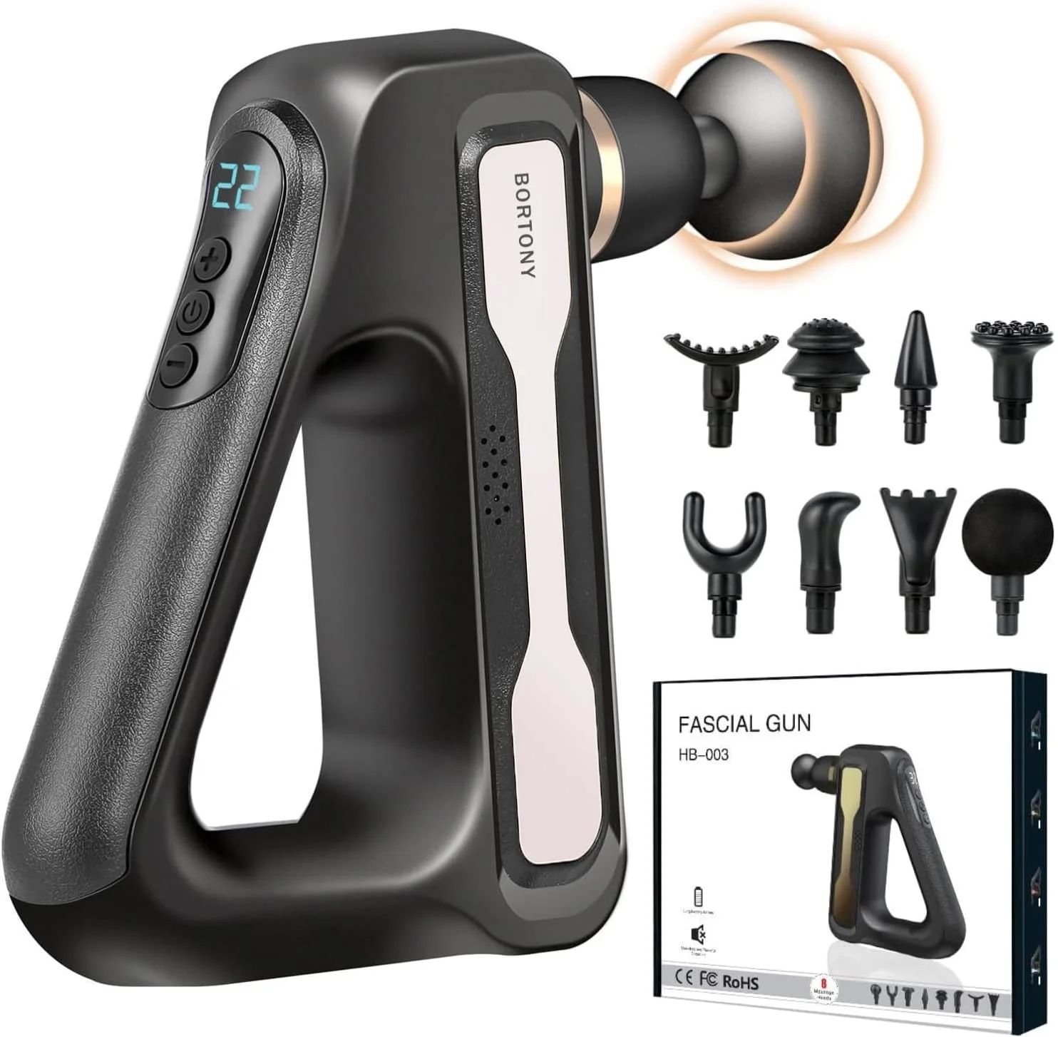 ماساژور تفنگی، ماساژور دستی بافت عمیق، ماساژور ضربه ای صفحه نمایش LCD برای ورزشکاران، ماساژور ماهیچه ای برای تسکین درد با 8 سر ماساژ و 32 سرعت، ماساژور قدرتمند و بی صدا