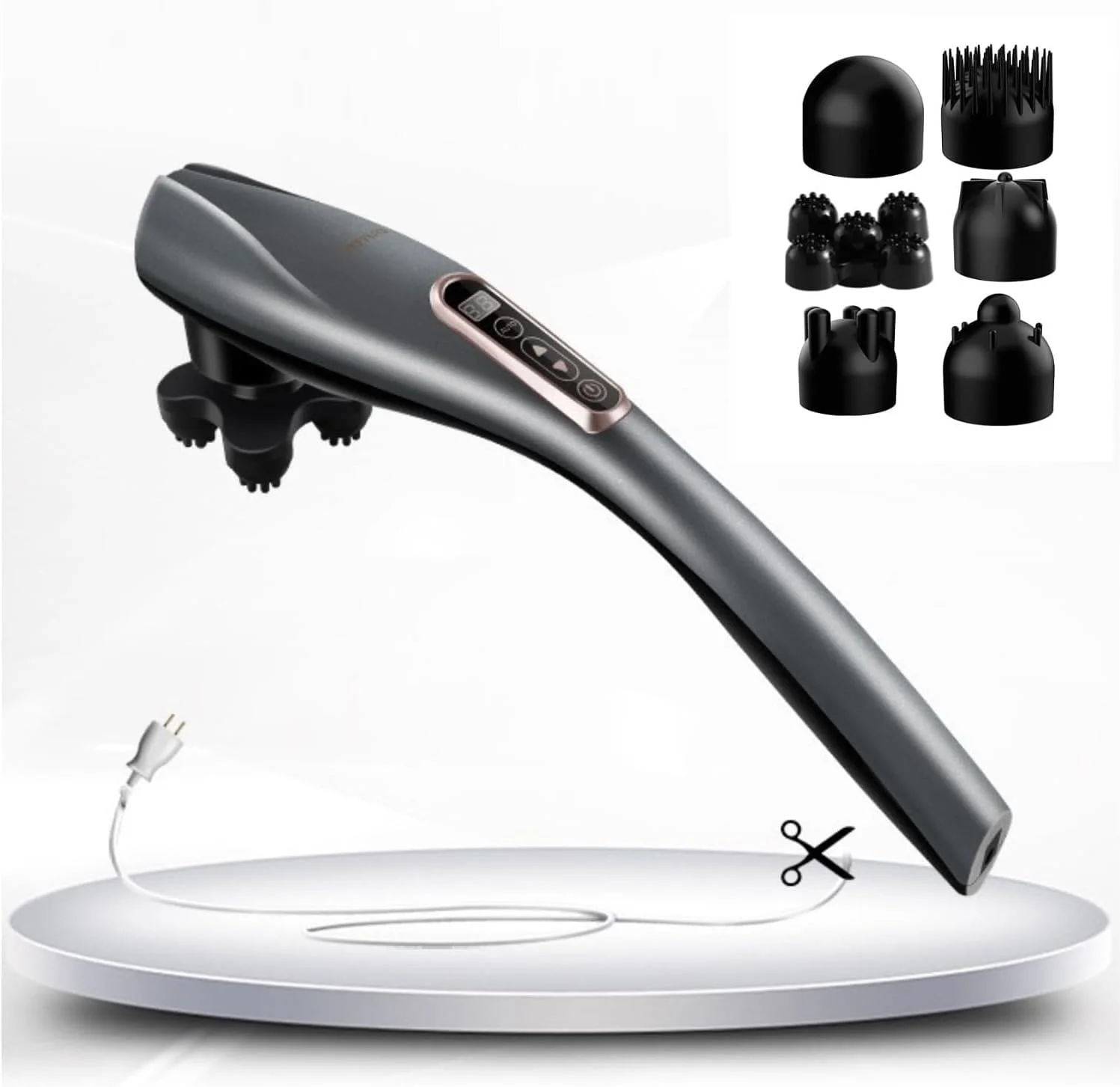 ماساژور ضربه ای شارژی دستی بافت عمیق، ماساژور عضلانی بی سیم برای کمر، پا، گردن، شانه، ساق پا، تسکین درد کل بدن، خانه و محل کار (خاکستری)