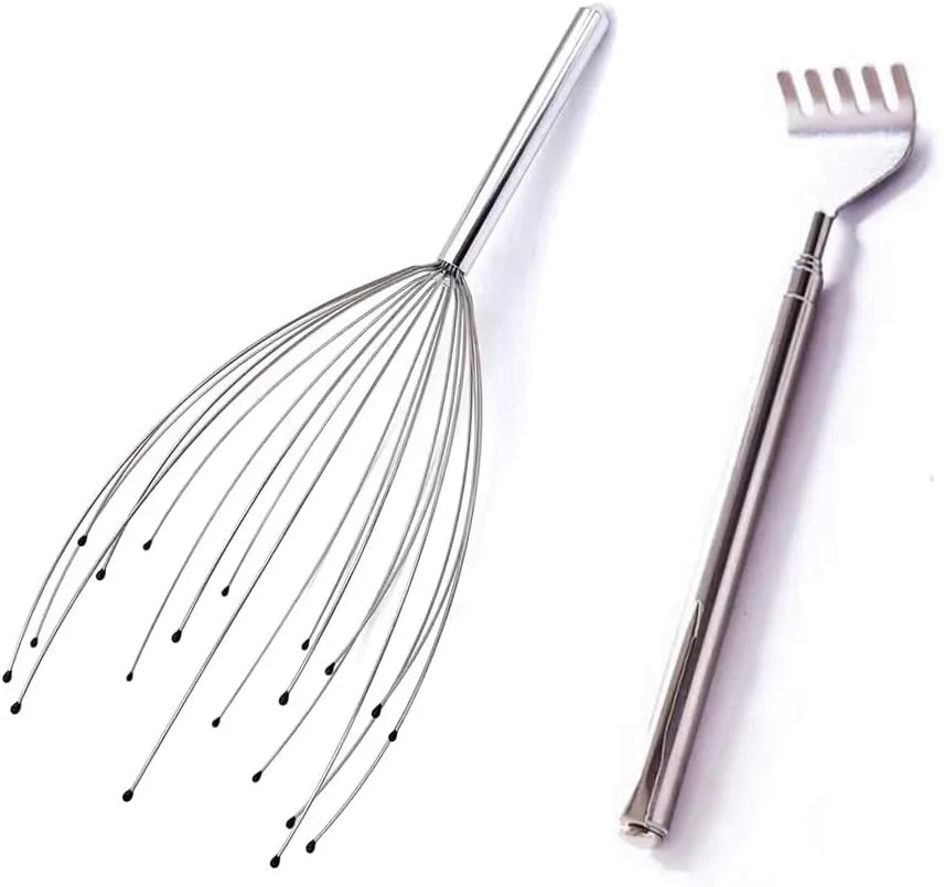 ماساژور سر و پشت، ابزار ماساژ سر دستی 20 انگشتی و خراشنده پشت برای آرامش عمیق و کاهش استرس