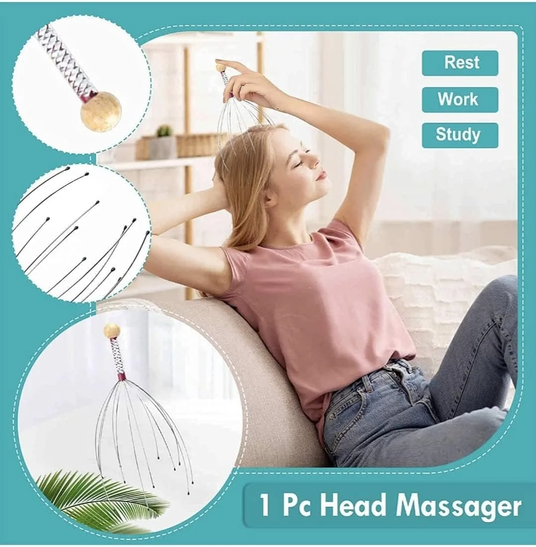 ماساژور سر ORiTi - ماساژ آرامش بخش و درمانی پوست سر - ماساژور سر - تسکین دهنده استرس قابل حمل (مجموعه 2 عددی زرد و آبی)
