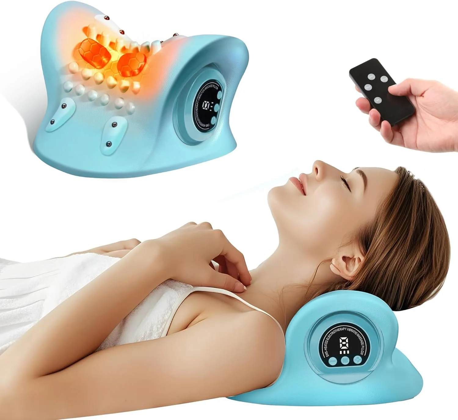 ماساژور گردن قابل حمل شارژی 3 در 1 شیاتسو با کنترل از راه دور - حالت های گرما/لرزش/بافت عمیق، قابل حمل برای ماشین/دفتر/خانه، قابل شارژ با USB-C