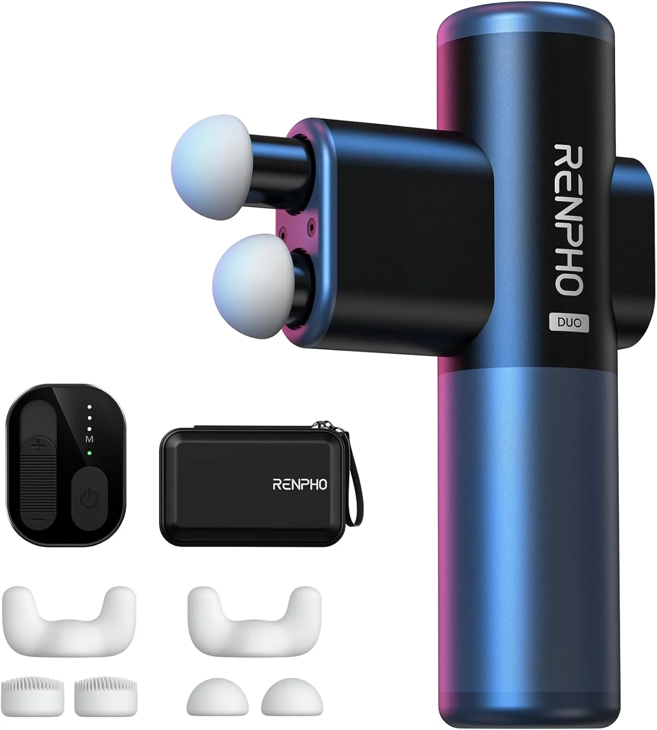 ماساژور کوچک دوگانه رنفـو با سرهای دوتایی، ماساژور ضربه ای بافت عمیق برای استفاده در سفر، روکش سیلیکونی، 3 حالت با سرعت یکپارچه، ماساژور دستی