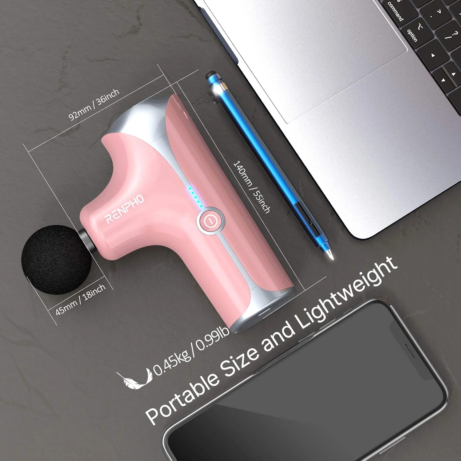 ماساژور تفنگی کوچک و قدرتمند RENPHO 3200RPM، ماساژور عضلانی بافت عمیق، ماساژور ضربه ای دستی بدن برای ورزشکاران، ماساژورهای قابل حمل فوق العاده کوچک و بی صدا
