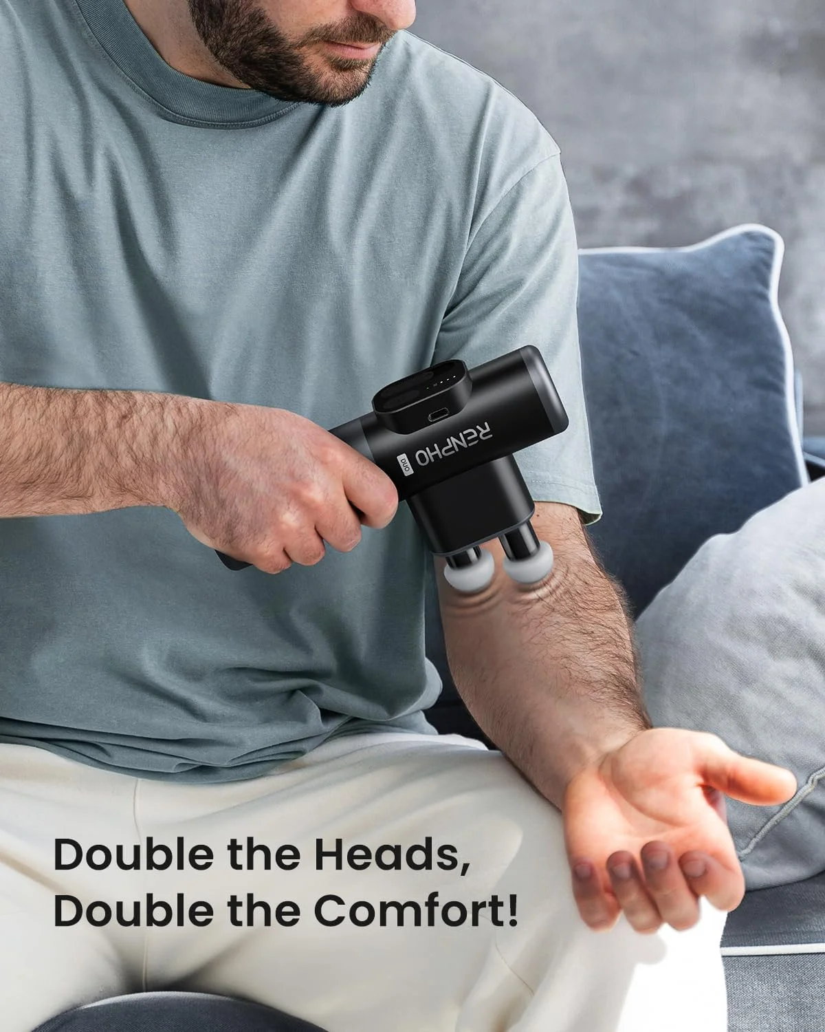 ماساژور کوچک دوگانه رنفـو با سرهای دوتایی، ماساژور ضربه ای بافت عمیق برای استفاده در سفر، روکش سیلیکونی، 3 حالت با سرعت یکپارچه، ماساژور دستی