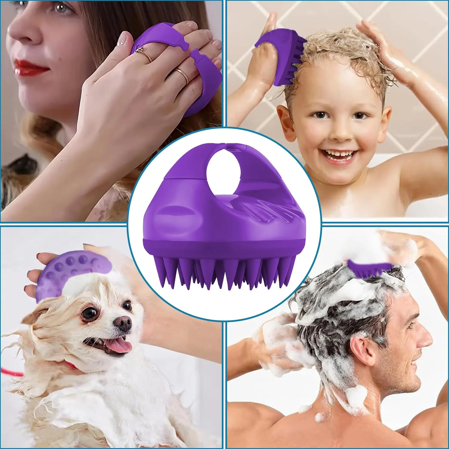 برس شامپو ماساژور پوست سر با موهای نرم سیلیکونی | ماساژور مو برای انواع مو، لایه برداری عمیق پوست سر - ایده آل برای آقایان و بانوان | برس سر با دسته ارگونومیک ضد لغزش
