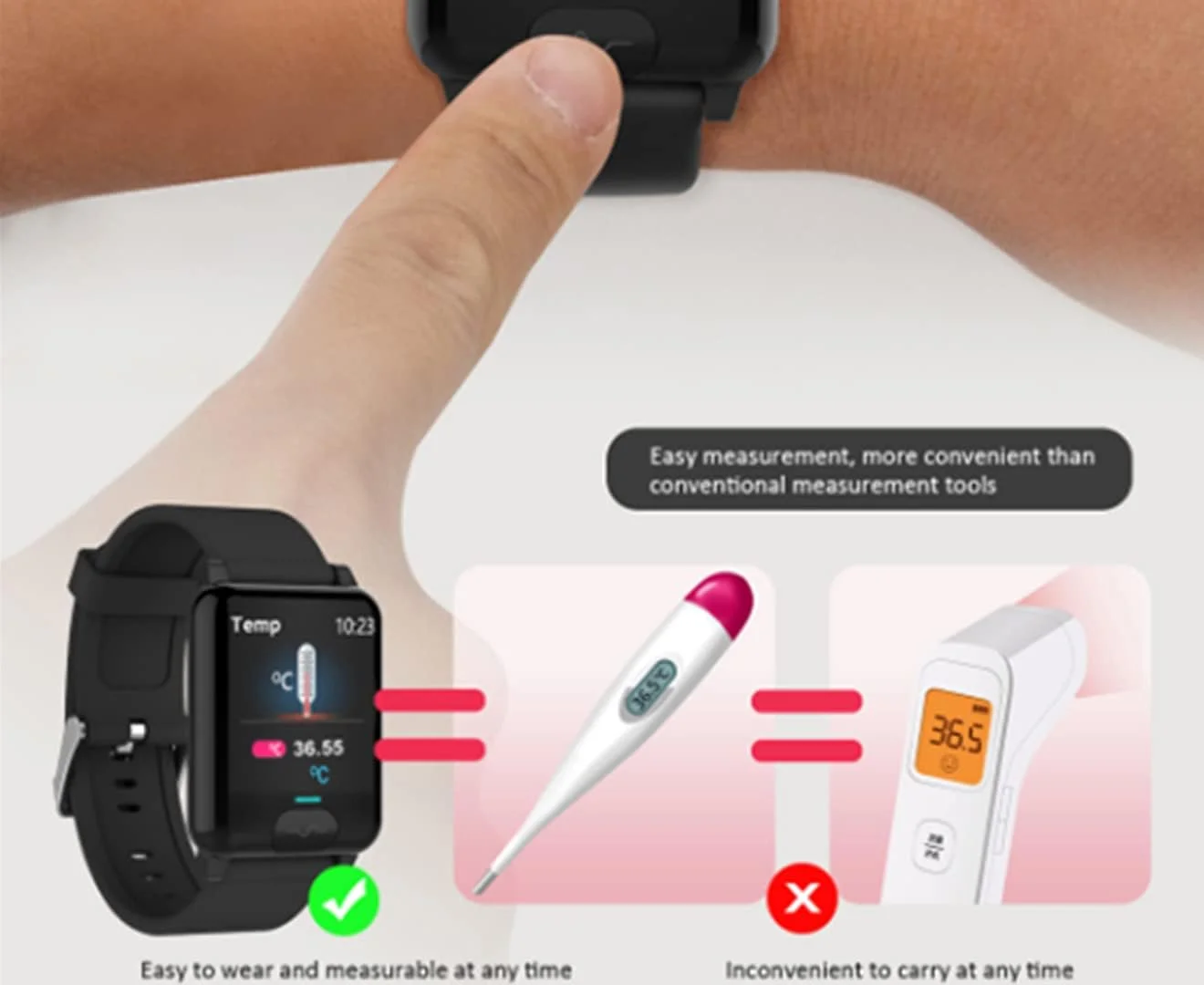 دستبند هوشمند NC با قابلیت پایش دمای بدن، ضربان قلب، فشار خون، اکسیژن خون، نوار قلب+PPG و ضد آب IP68 - مشکی