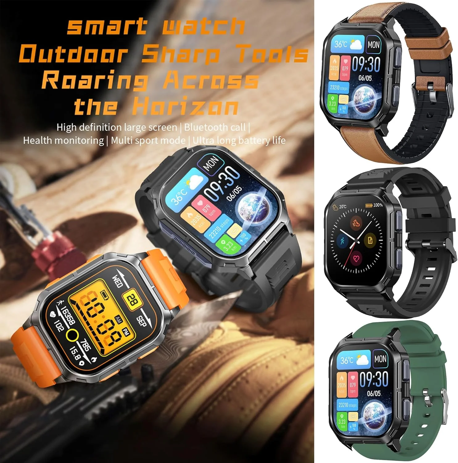 ساعت هوشمند مردانه با قابلیت تماس، ساعت هوشمند ضدآب ورزشی گام شمار ضربان قلب فشار خون مانیتور مچ بند فعالیت 2.01 کال ساعت دیجیتال برای IOS اندروید (مشکی)