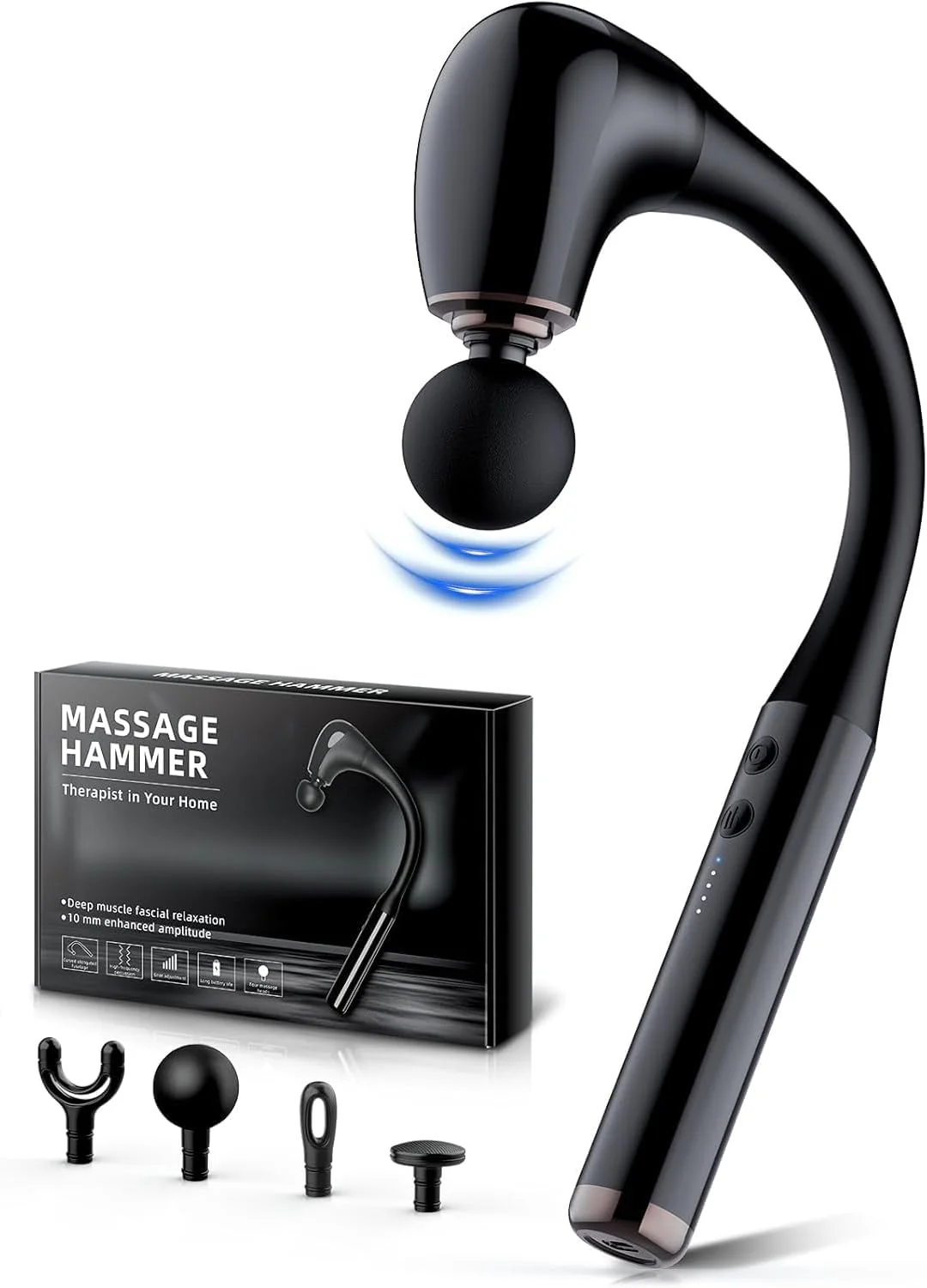 ماساژور تفنگی با دسته افزایش طول ارتقا یافته، ماساژور بافت عمیق 16 میلی متری، ماساژور کمر، ماساژور قابل حمل عضلات/گردن/شانه ها/کمر/پاها برای تسکین درد، دارای 4 سر ماساژ و 5 سطح سرعت