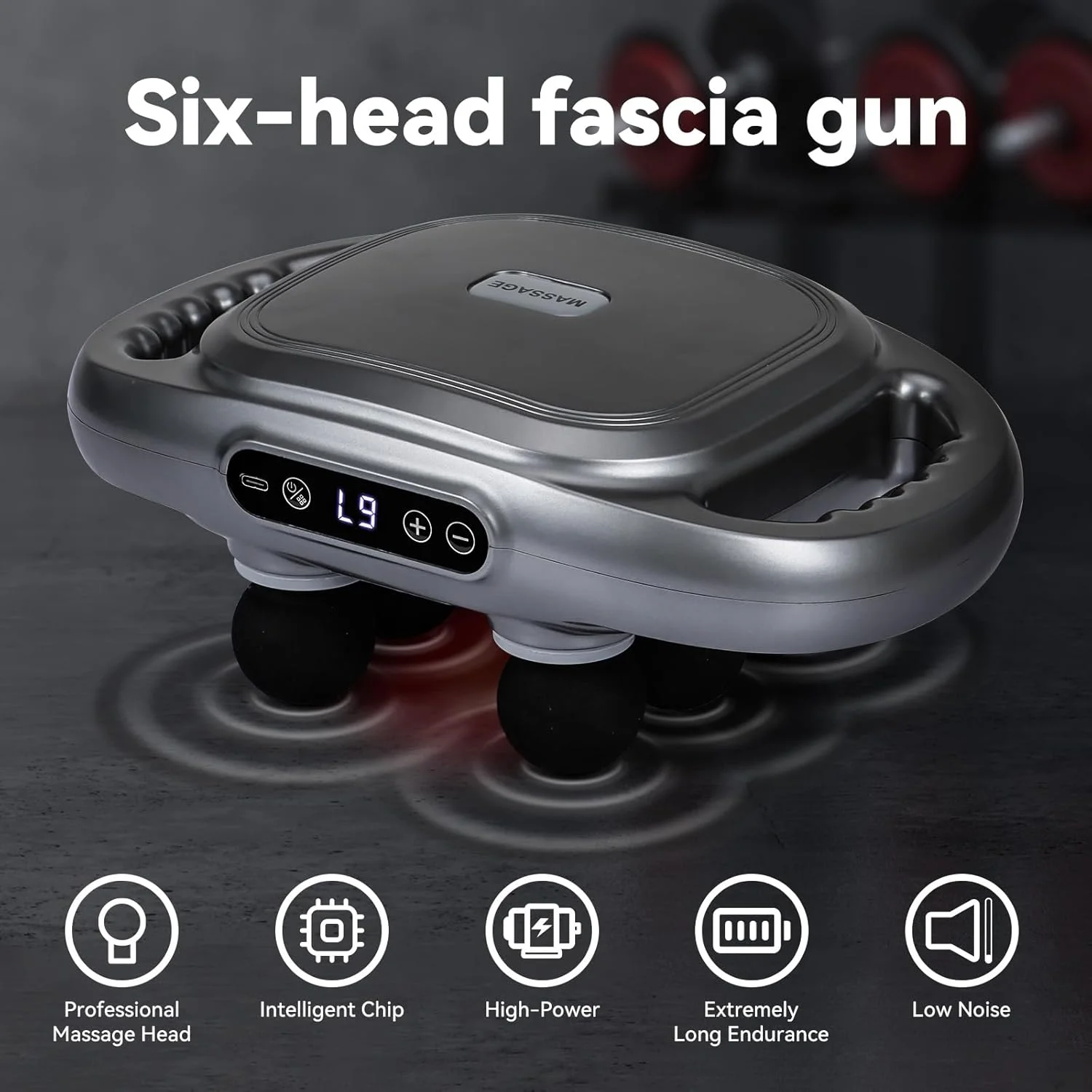 ماساژور تفنگی قابل حمل VIYA برای تسکین درد عضلات کل بدن، ماساژور برقی دستی ورزشی بافت عمیق فاسیای الکتریکی با نور قرمز و 6 سر