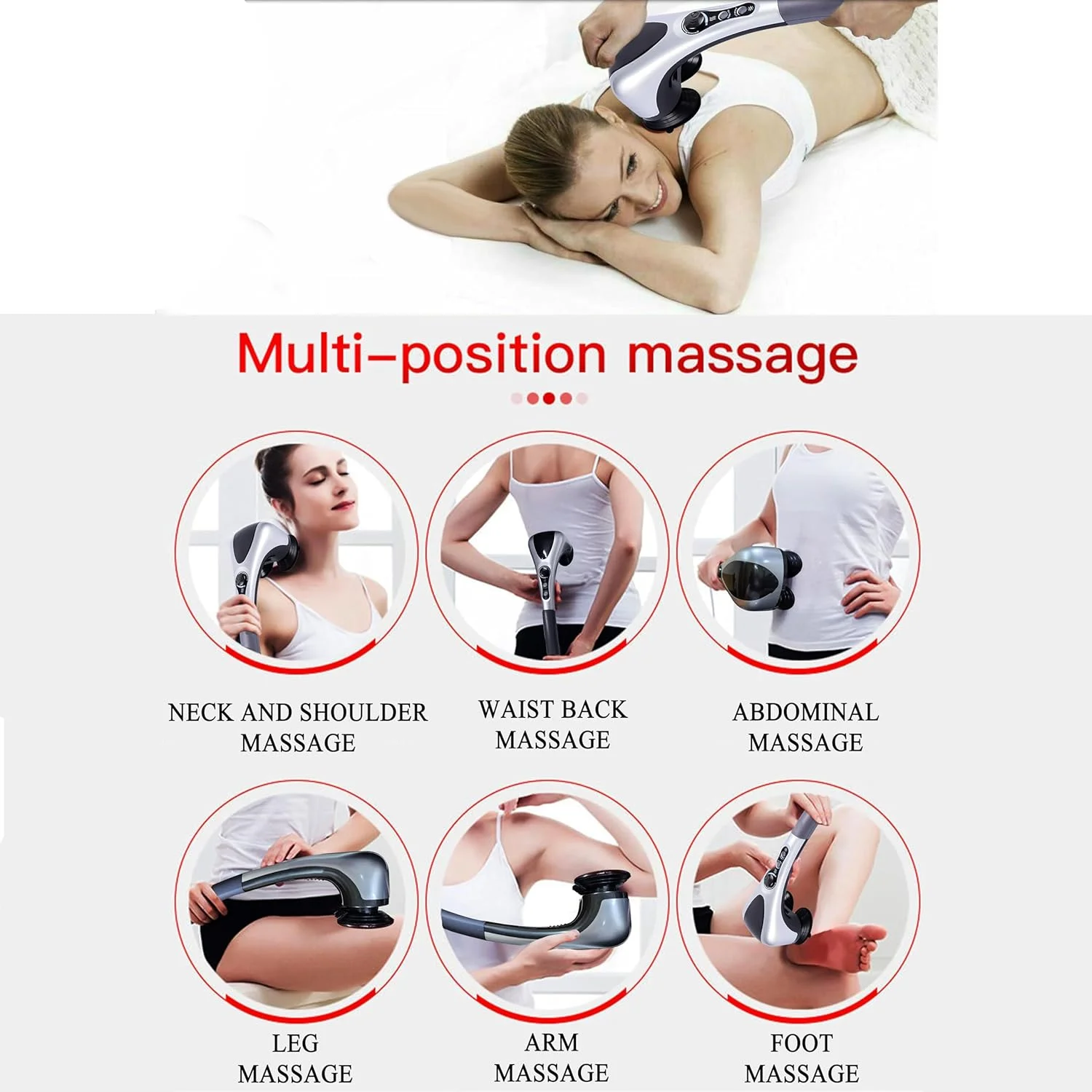 ماساژور دستی دو سر توشیونیکس برای کل بدن، دستگاه ماساژ پشت با ویبره گرمایشی و مادون قرمز، ماساژور الکتریکی دوگانه ضربه ای برای گردن، شانه، بازوها، پاها، کف پا، درد عضلانی، تسکین تنش