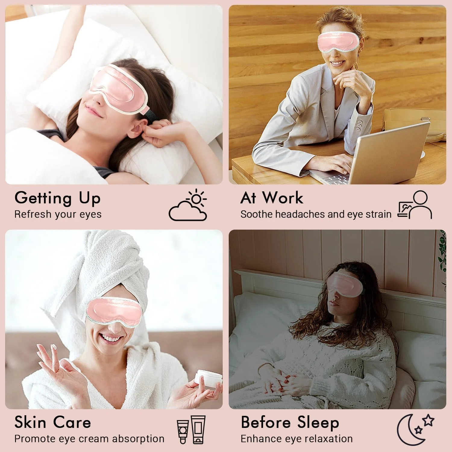 ماسک چشم گرمایشی Azonee با قابلیت خنک کننده و ویبره - پد گرمایشی قابل شستشو برای خشکی چشم، میگرن و خواب بهتر، طراحی پنجره دید، کمپرس چشم قابل شارژ USB، هدیه برای آقایان و خانم ها (صورتی)