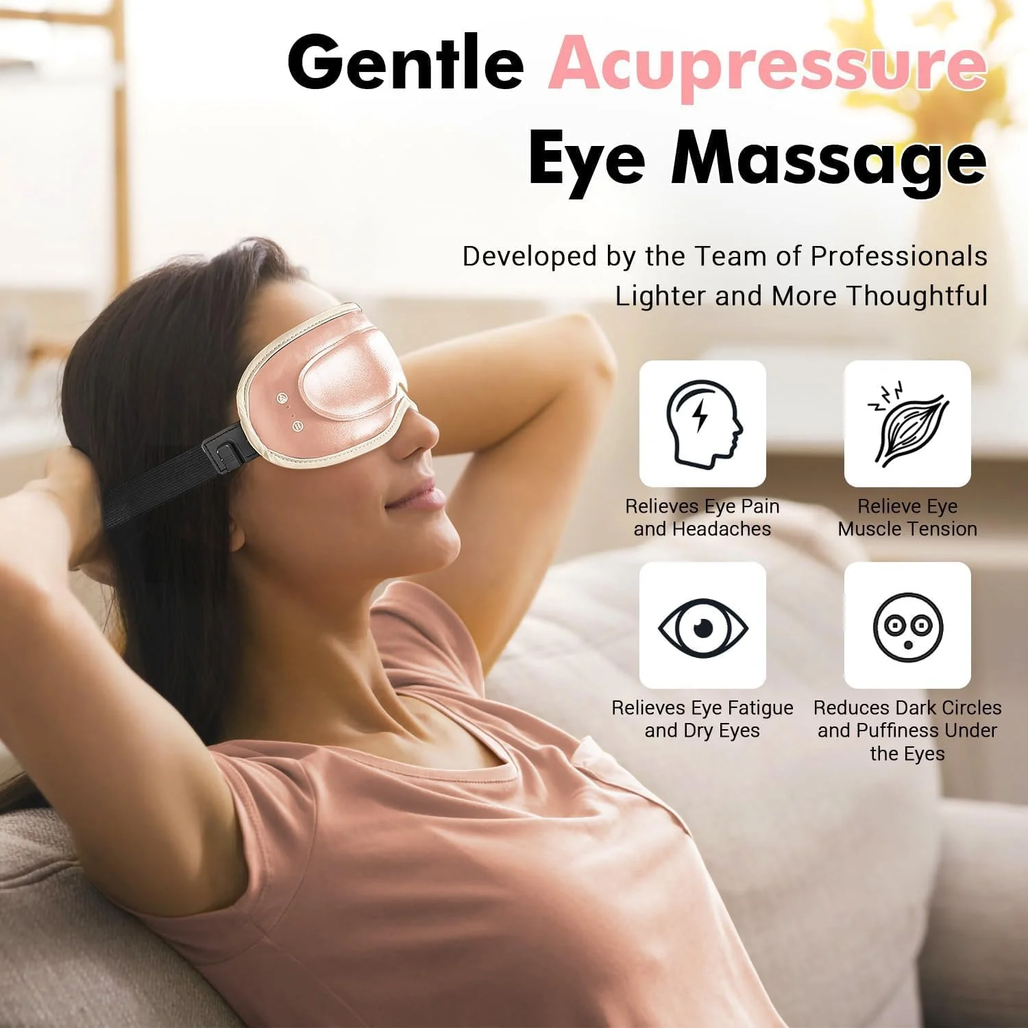 ماسک چشم گرمایشی Azonee با قابلیت خنک کننده و ویبره - پد گرمایشی قابل شستشو برای خشکی چشم، میگرن و خواب بهتر، طراحی پنجره دید، کمپرس چشم قابل شارژ USB، هدیه برای آقایان و خانم ها (صورتی)