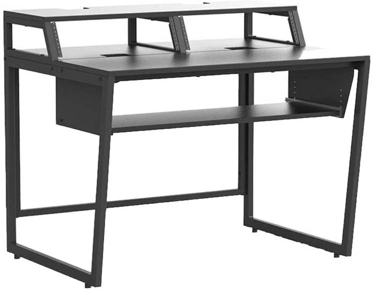 میز استودیویی ویوبون مدل Star Rover - ایستگاه کاری ارگونومیک و جمع و جور با فضای رک زاویه دار 6U، سینی کیبورد قابل تنظیم، سطح دو طبقه و مدیریت هوشمند کابل برای استودیوهای خانگی، مشکی | WB-MHQ-T-B