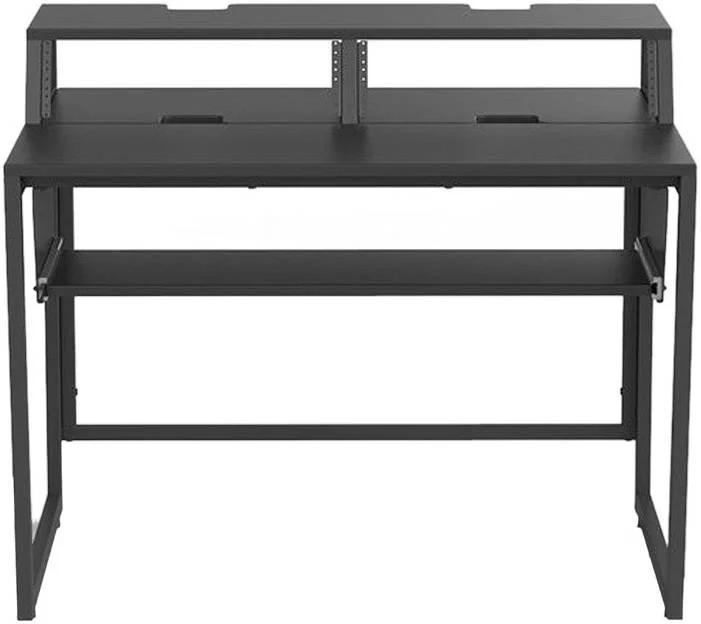 میز استودیویی ویوبون مدل Star Rover - ایستگاه کاری ارگونومیک و جمع و جور با فضای رک زاویه دار 6U، سینی کیبورد قابل تنظیم، سطح دو طبقه و مدیریت هوشمند کابل برای استودیوهای خانگی، مشکی | WB-MHQ-T-B