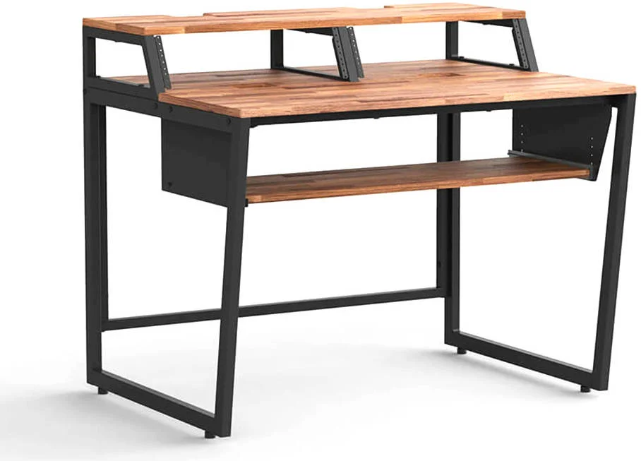 میز استودیویی Wavebone Star Rover - ایستگاه کاری ارگونومیک جمع و جور با فضای رک زاویه دار 6U، سینی کیبورد قابل تنظیم، سطح دو طبقه و مدیریت کابل هوشمند برای استودیوهای خانگی، چوب | WB-MHQ-T-W