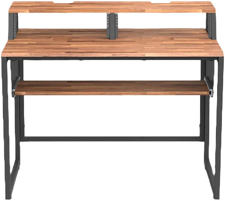 میز استودیویی Wavebone Star Rover - ایستگاه کاری ارگونومیک جمع و جور با فضای رک زاویه دار 6U، سینی کیبورد قابل تنظیم، سطح دو طبقه و مدیریت کابل هوشمند برای استودیوهای خانگی، چوب | WB-MHQ-T-W