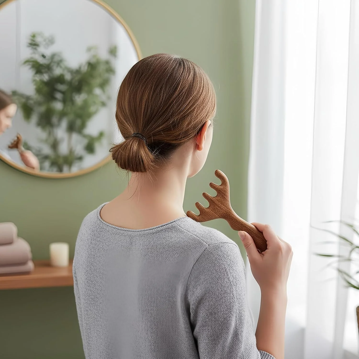 ماساژور چوبی پوست سر | رشد مو با دندانه پهن قابل حمل | ابزار ماساژ پوست سر با شانه دندانه پهن | برای چشم، صورت، گردن، شانه، مردان، زنان، مسافرت روزانه، خانه، محل کار