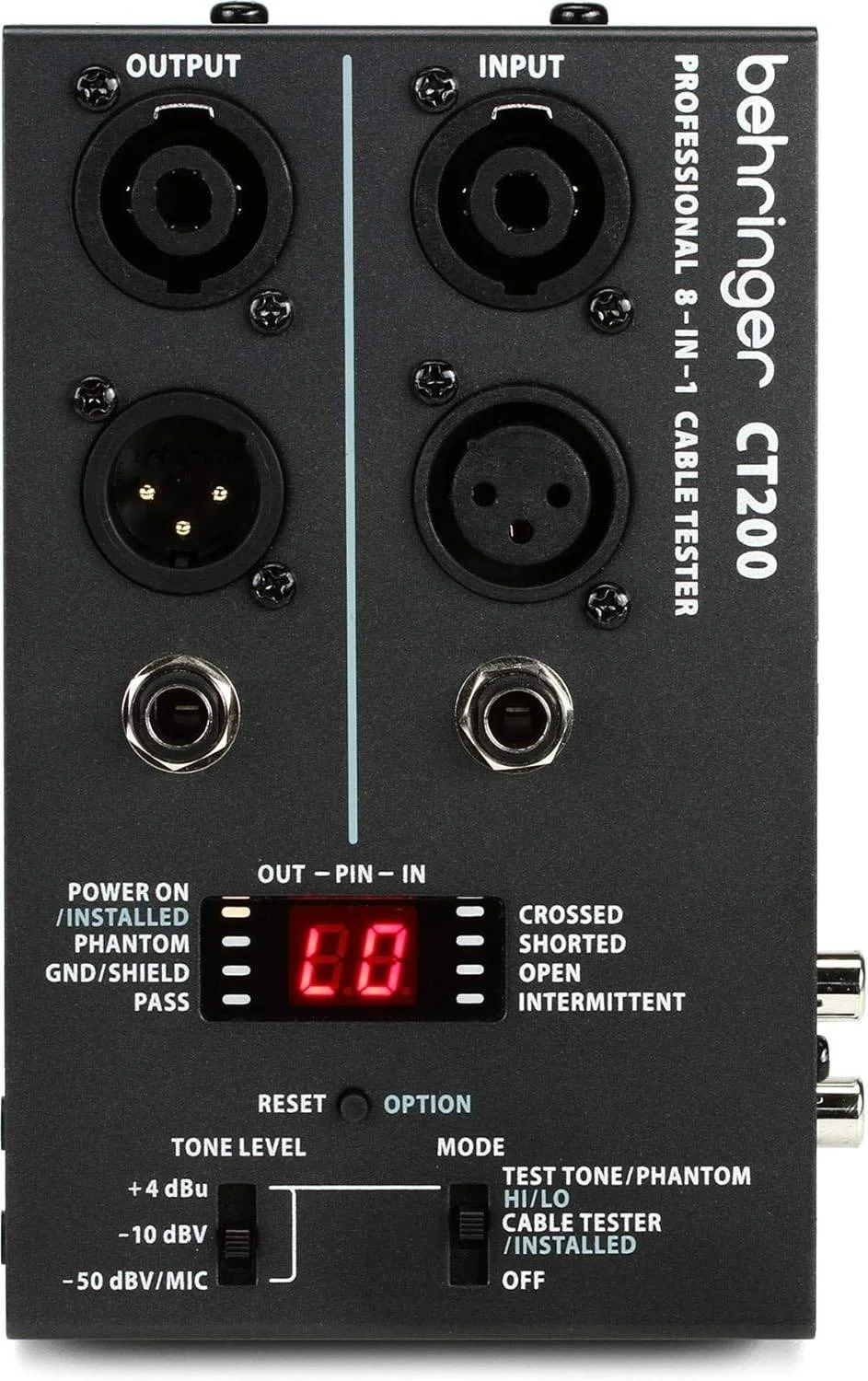 تستر کابل 8 در 1 Behringer CT200 با کنترل میکروپروسسوری: XLR، TRS، اسپیکون، RCA، RJ45، MIDI، USB + تولید کننده تون