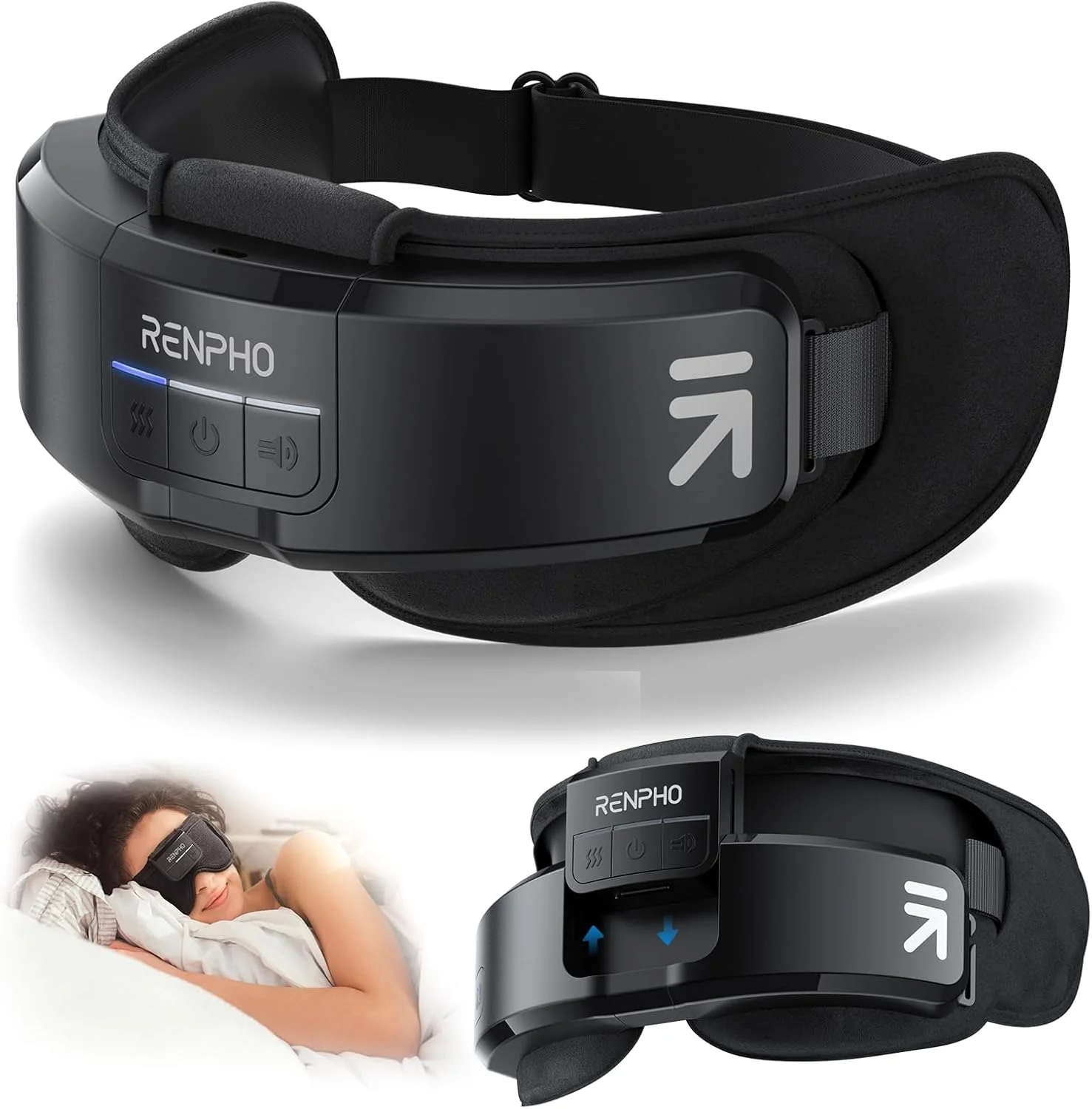 ماساژور چشم چند منظوره 2 در 1 RENPHO Eyeris Shift با گرما، فشار، بلوتوث، ماسک گرم شونده جداشدنی برای خشکی چشم، بهبود خواب