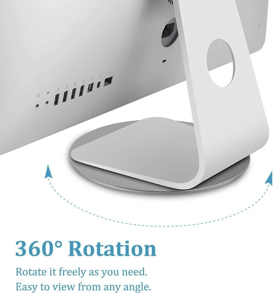 پایه گردان 360 درجه مانیتور، پایه آلومینیومی نقره ای برای مانیتور، صفحه تخت گردان برای کامپیوتر، لپ تاپ، گلدان، هنر و صنایع دستی
