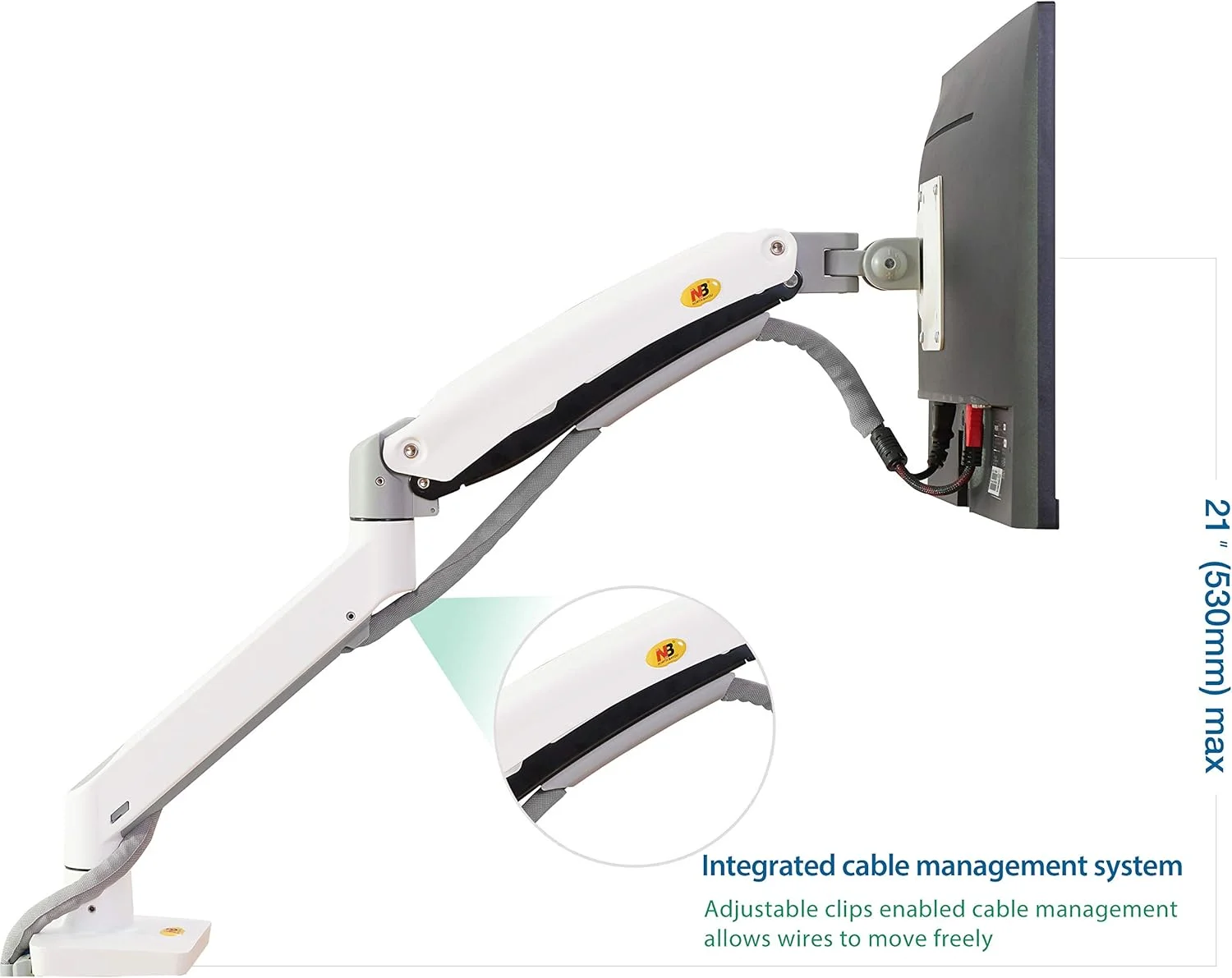 پایه مانیتور رومیزی NB North Bayou با حرکت کامل و بازوی چرخشی فنری گازی برای مانیتورهای 22 تا 35 اینچ با وزن 3 تا 9 کیلوگرم - پایه مانیتور سفید