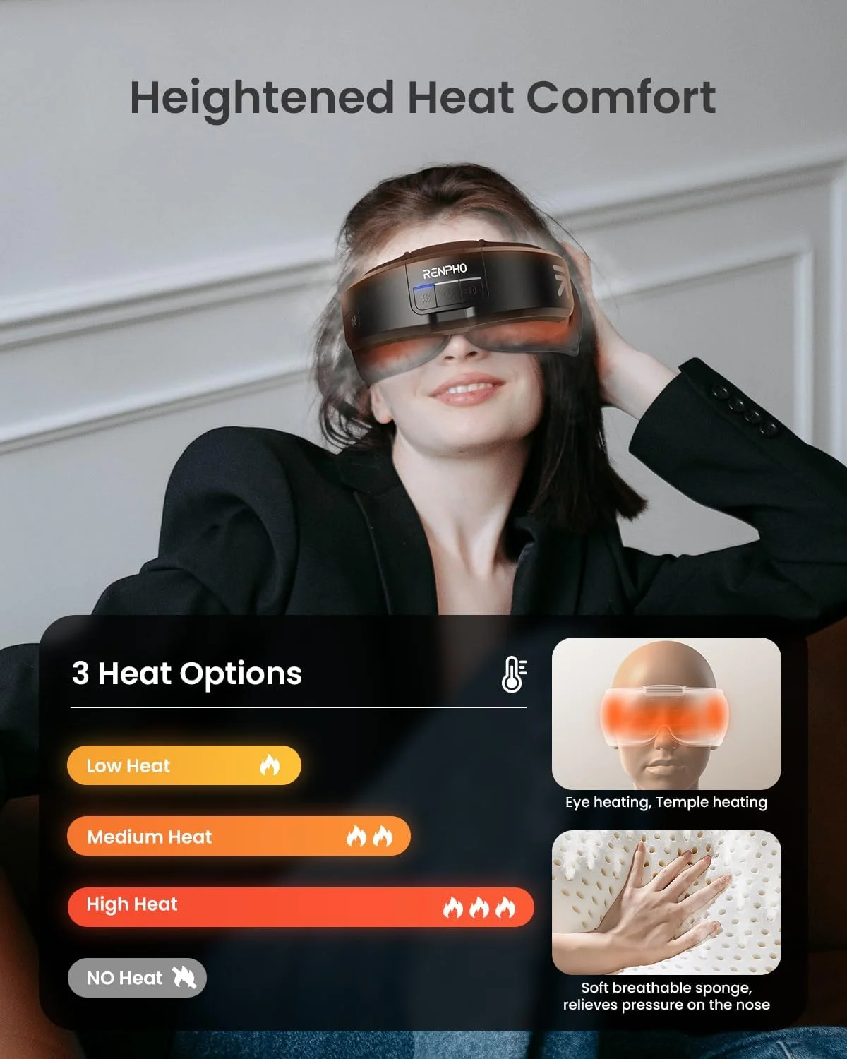 ماساژور چشم RENPHO مدل Eyeris Shift برای تسکین میگرن با گرما، کمپرس، نویز سفید، ماسک خواب بلوتوث، ماساژور چشم برای خستگی چشم، آرامش چشم، هدیه تولد