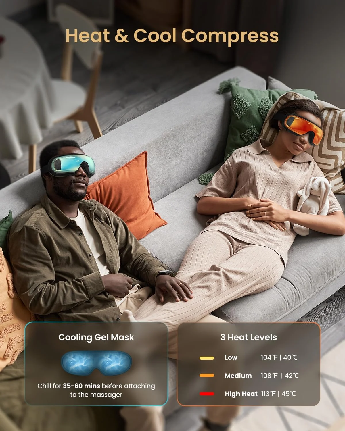 ماساژور چشم RENPHO Eyeris 3 با گرما و سرما، هدیه تولد برای خانم ها/آقایان، ماسک چشم کنترل صوتی با ماسک ژلی قابل جابجایی و تنظیمات ماساژ DIY، دستگاه های مراقبت از چشم برای میگرن