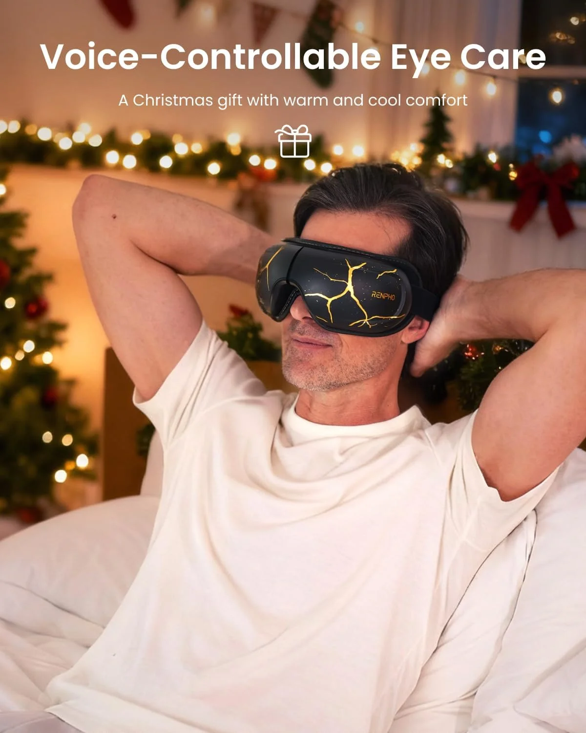 ماساژور چشم حرارتی و خنک کننده رنفرو، هدیه تولد برای خانم ها/آقایان، ماسک چشم کنترل صوتی مناسب برای میگرن، دستگاه مراقبت از چشم برای آرامش