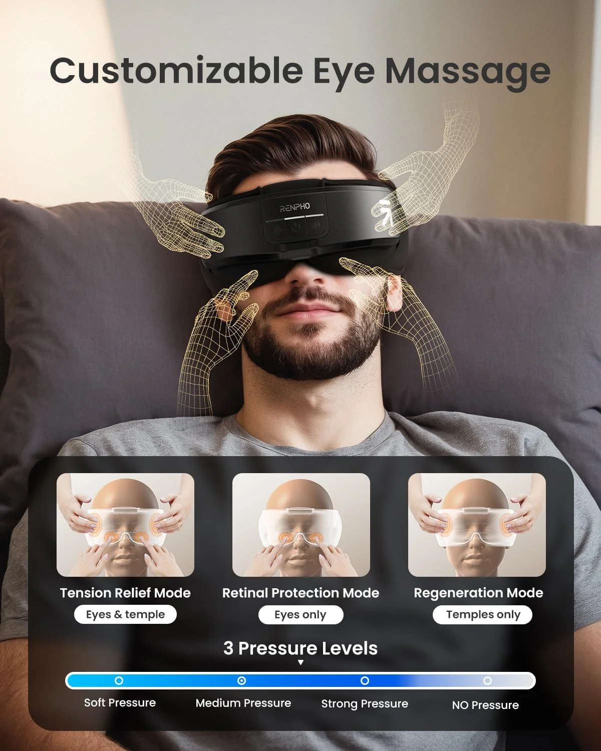 ماساژور چشم RENPHO مدل Eyeris Shift برای تسکین میگرن با گرما، کمپرس، نویز سفید، ماسک خواب بلوتوث، ماساژور چشم برای خستگی چشم، آرامش چشم، هدیه تولد