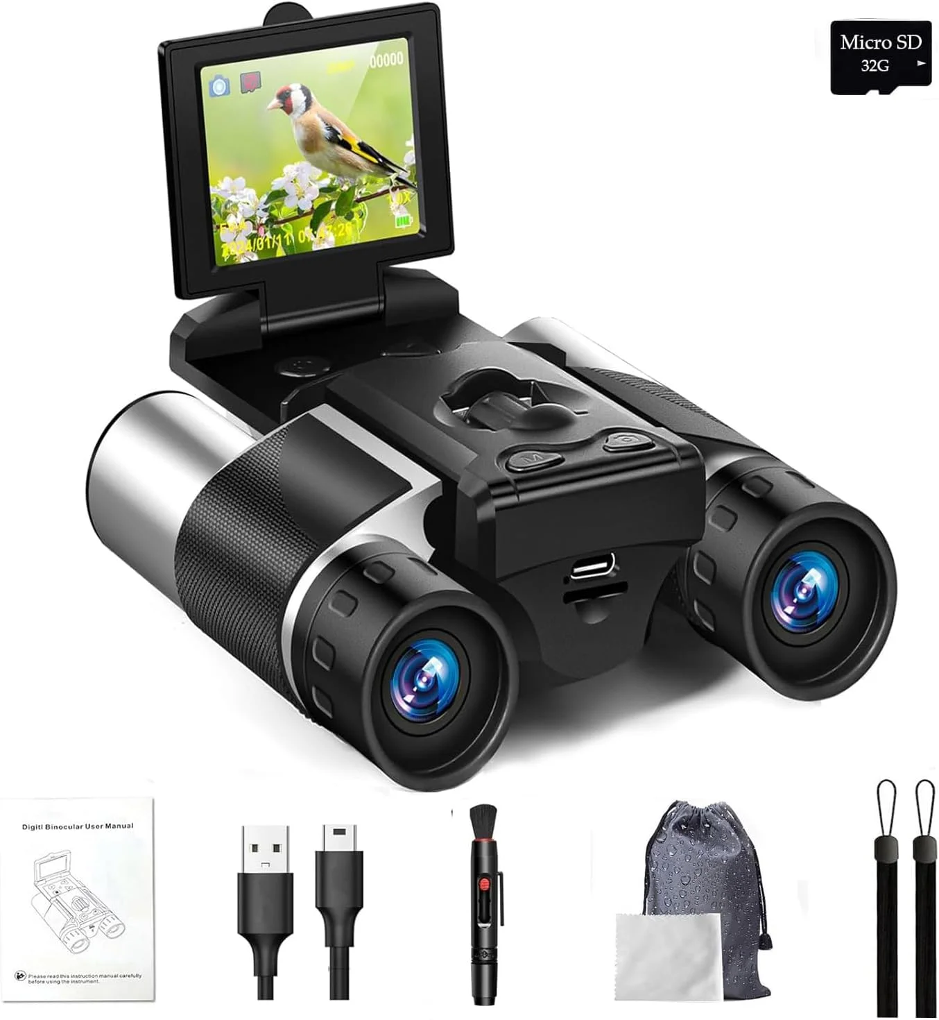 دوربین دوچشمی دیجیتال HD با LCD 2 اینچی، زوم اپتیکال 10 برابر، زوم دیجیتال 8 برابر، دوربین 40 مگاپیکسلی با حافظه 32 گیگابایتی و قابلیت ضبط ویدئوهای 2.5K، مناسب برای تماشای پرندگان، کنسرت ها و ماجراجویی های فضای باز دوربین دوچشمی دیجیتال HD با LCD 2 اینچی، زوم اپتیکال 10 برابر، زوم دیجیتال 8 برابر، دوربین 40 مگاپیکسلی با حافظه 32 گیگابایتی و قابلیت ضبط ویدئوهای 2.5K، مناسب برای تماشای پرندگان، کنسرت ها و ماجراجویی های فضای باز