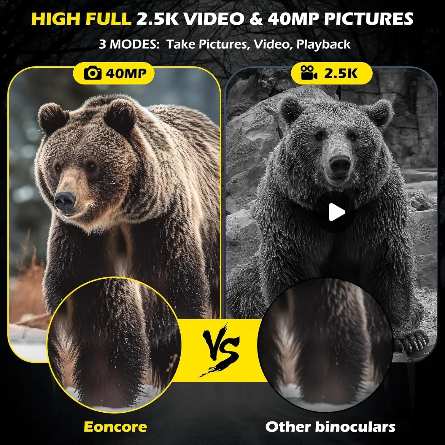 دوربین دوچشمی دیجیتال HD با LCD 2 اینچی، زوم اپتیکال 10 برابر، زوم دیجیتال 8 برابر، دوربین 40 مگاپیکسلی با حافظه 32 گیگابایتی و قابلیت ضبط ویدئوهای 2.5K، مناسب برای تماشای پرندگان، کنسرت ها و ماجراجویی های فضای باز