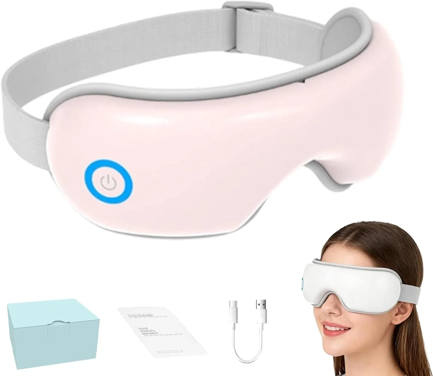 ماساژور چشم Danfie، ماساژور هوشمند تاشو چشم با گرما، ماسک گرمایشی برای چشم با موسیقی، 5 حالت ماساژ و طراحی تاشو 180 درجه، بهبود خواب (صورتی)