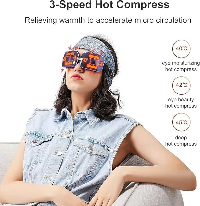 ماساژور هوشمند مراقبت از چشم با گرما، ماسک چشم تاشو قابل شارژ برای پف، کاهش چروک و رفع استرس