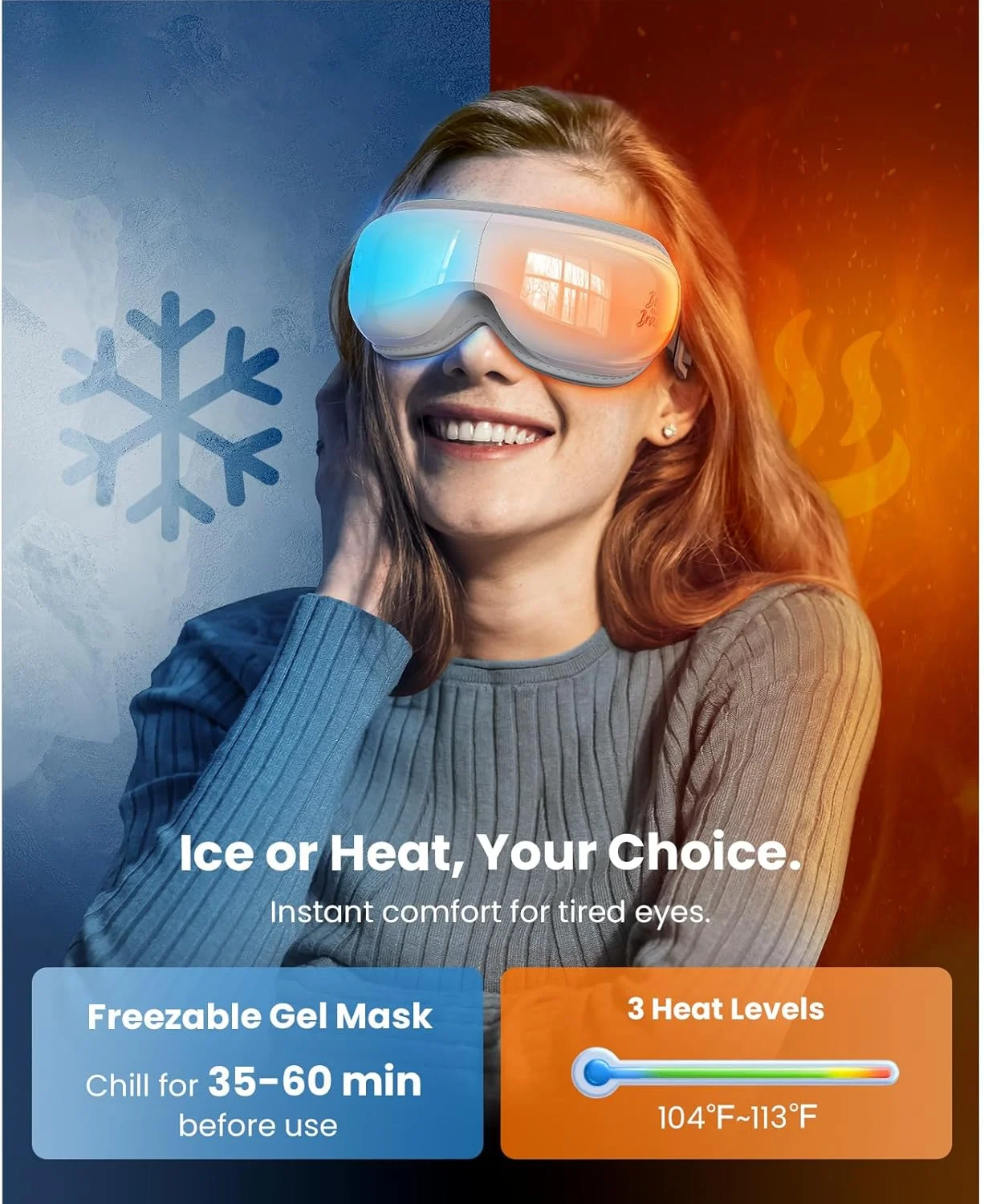 ماساژور چشم با گرما و سرما برای میگرن، ماسک خواب برقی EyeOasis 3 با موسیقی برای تسکین پف، خشکی چشم، سیاهی دور چشم، خستگی چشم، هدیه برای مردان و زنان