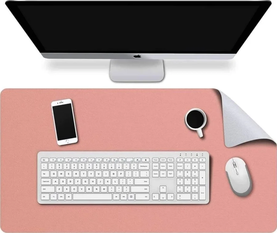 پد رومیزی بزرگ، پد ماوس رومیزی چرمی PU ضد لغزش، محافظ رومیزی ضد آب، پد نوشتن رومیزی دو طرفه برای دفتر کار منزل، 80cm x 40cm (صورتی و نقره ای)