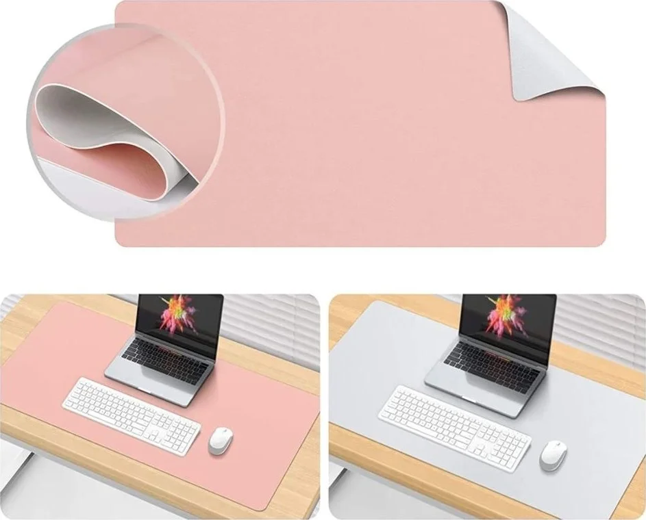 پد رومیزی بزرگ، پد ماوس رومیزی چرمی PU ضد لغزش، محافظ رومیزی ضد آب، پد نوشتن رومیزی دو طرفه برای دفتر کار منزل، 80cm x 40cm (صورتی و نقره ای)