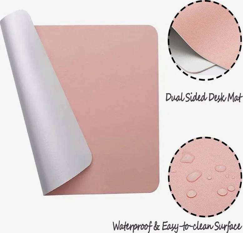 پد رومیزی بزرگ، پد ماوس رومیزی چرمی PU ضد لغزش، محافظ رومیزی ضد آب، پد نوشتن رومیزی دو طرفه برای دفتر کار منزل، 80cm x 40cm (صورتی و نقره ای)