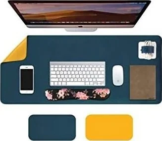 پد رومیزی چرمی Raja'sLeather، زیرانداز میز اداری، کیفیت عالی، زیرانداز چرمی PU ضد لغزش، پد لپ تاپ، پد رومیزی ضد آب برای دفتر و خانه (آبی و زرد 40x80 سانتی متر)