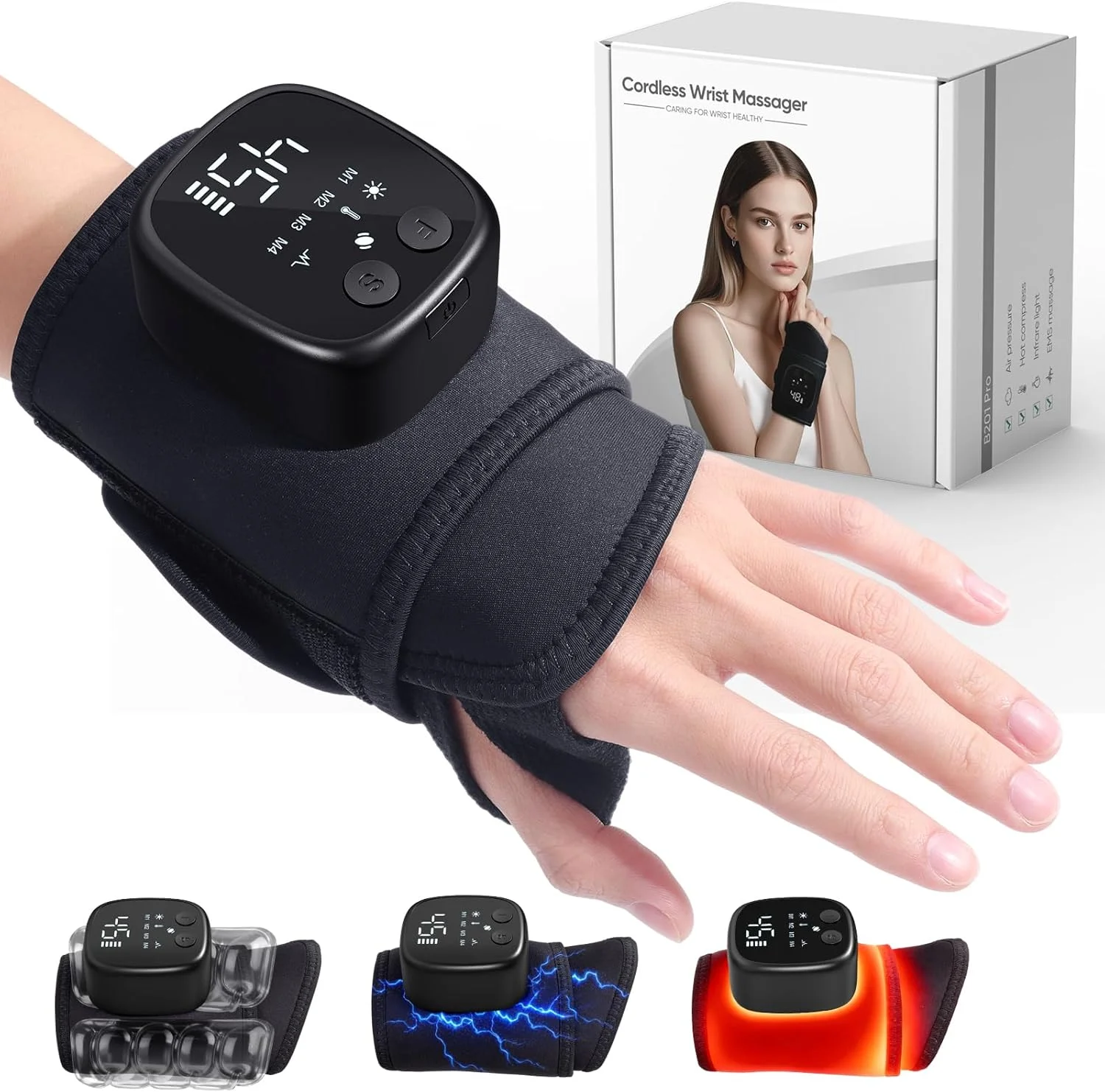 ماساژور دستی 4 در 1 برای آرتروز و تونل کارپال، جدیدترین ماساژور دستی بی سیم با چهار عملکرد، ماساژور مچ دست برای تونل کارپال، هدیه ای مناسب برای زنان و مردان