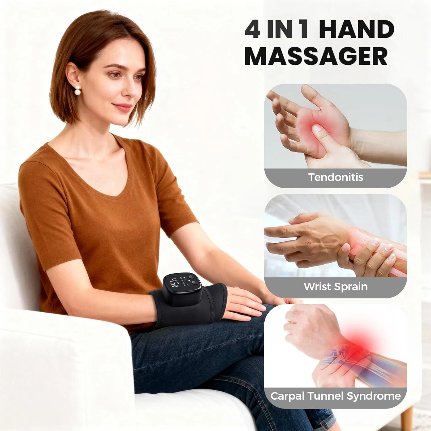 ماساژور دستی 4 در 1 برای آرتروز و تونل کارپال، جدیدترین ماساژور دستی بی سیم با چهار عملکرد، ماساژور مچ دست برای تونل کارپال، هدیه ای مناسب برای زنان و مردان