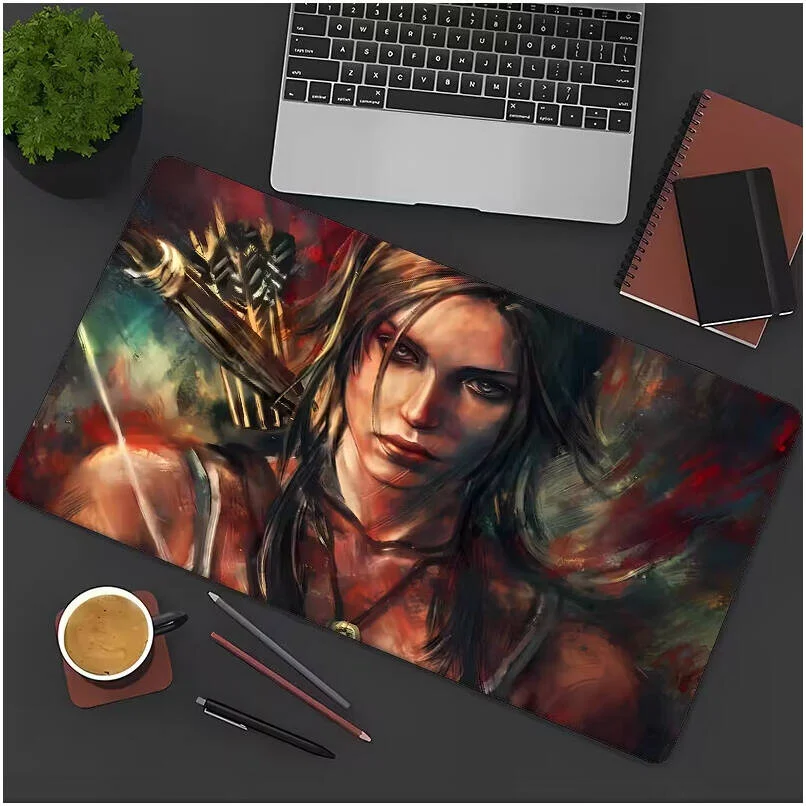 پد ماوس گیمینگ رسمی لارا کرافت توم ریدر، زیره لاستیکی ضد لغزش، پد رومیزی با ژست اکشن لارا کرافت، پد بزرگ فضای کار، 30cmX60cm